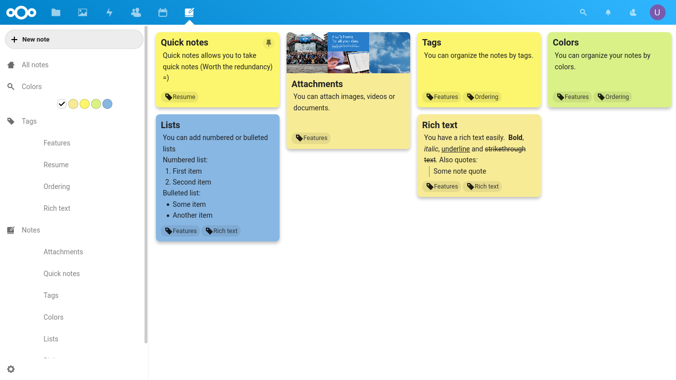 Screenshot of Quick notes